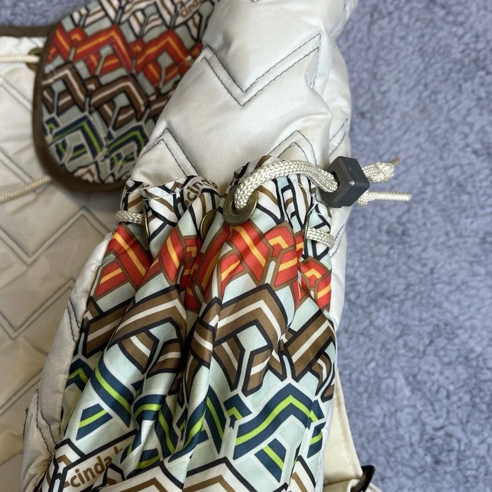 Cinda B Backpack Tote‎ Quilted Bag Beige Chevron Geometric